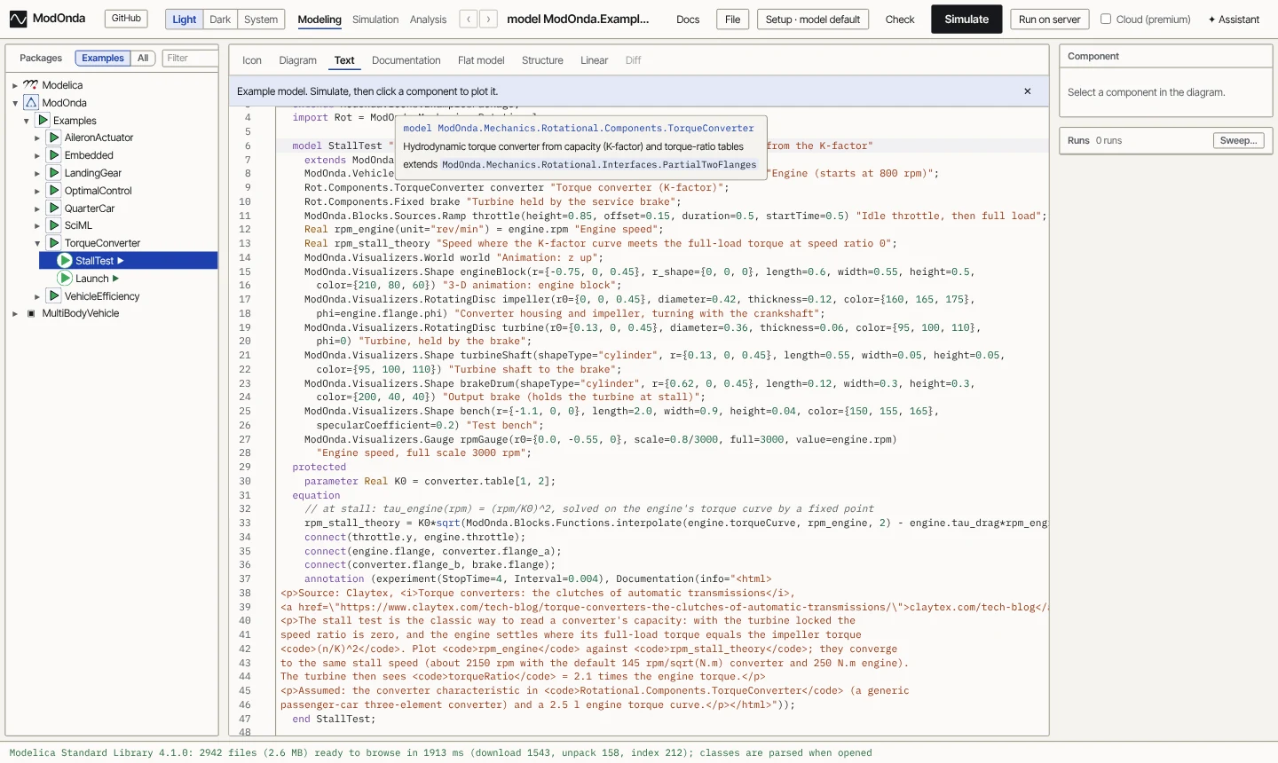 Hover on a component type: the class, its description and what it extends