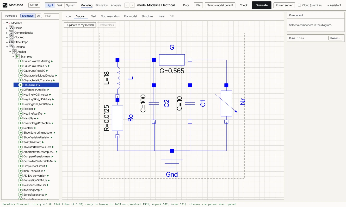 ChuaCircuit from the MSL in the diagram view